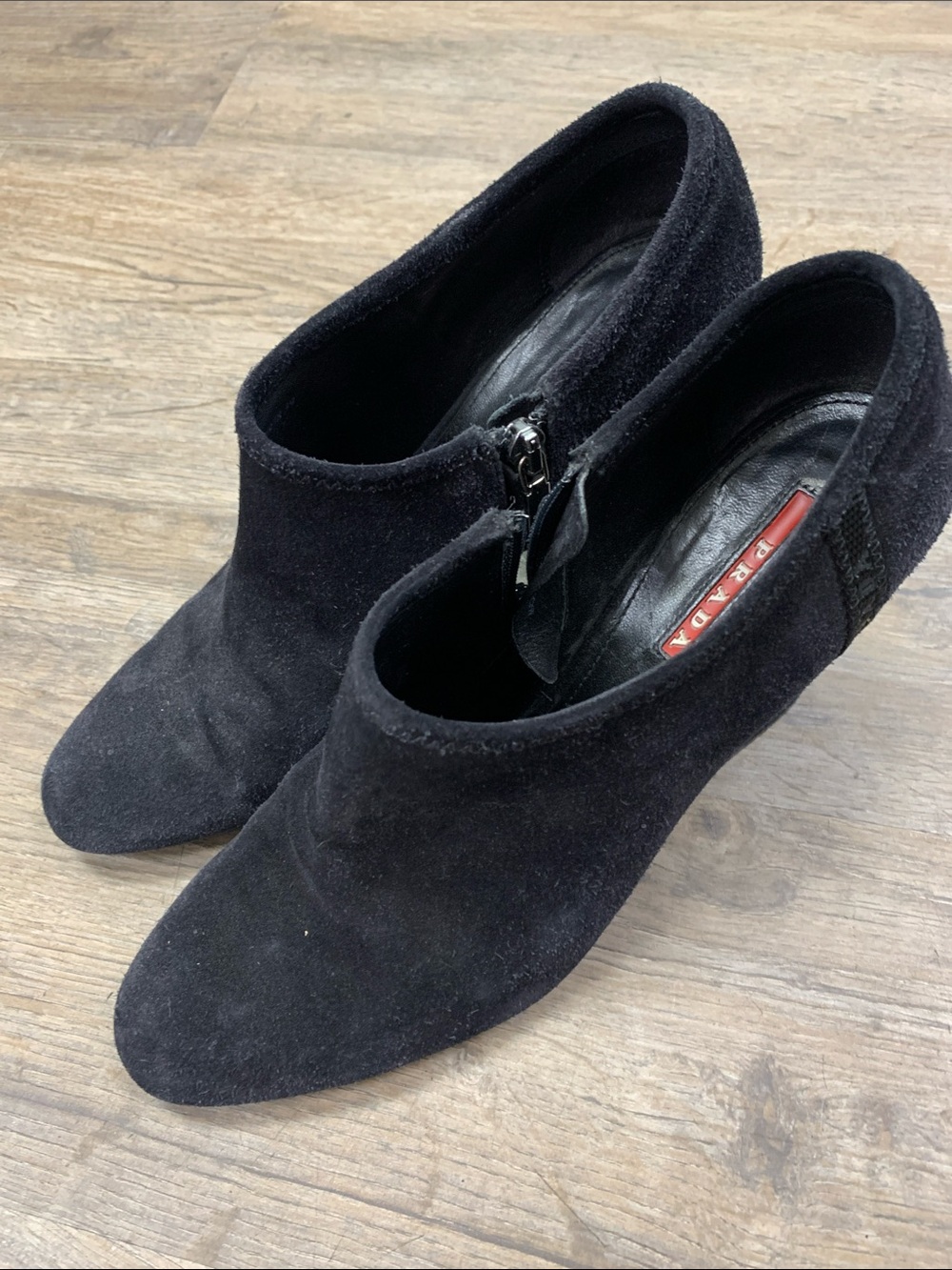 Prada Black Suede Ankle Booties with Side Zip Size 39